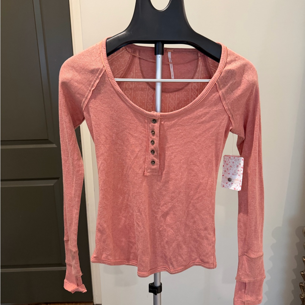 Free People Rose Long Sleeve Henley Top Nwt